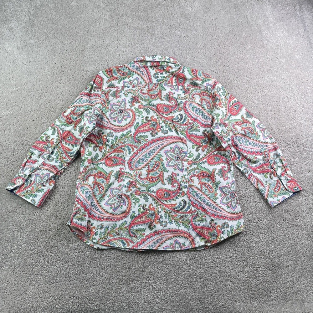 Chaps Top Womens Large White Pink Paisley No Iron Button Up 3/4 Sleeve Blouse - Picture 6 of 11